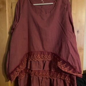 Elegant Lace Trim Tunic Top 2 piece